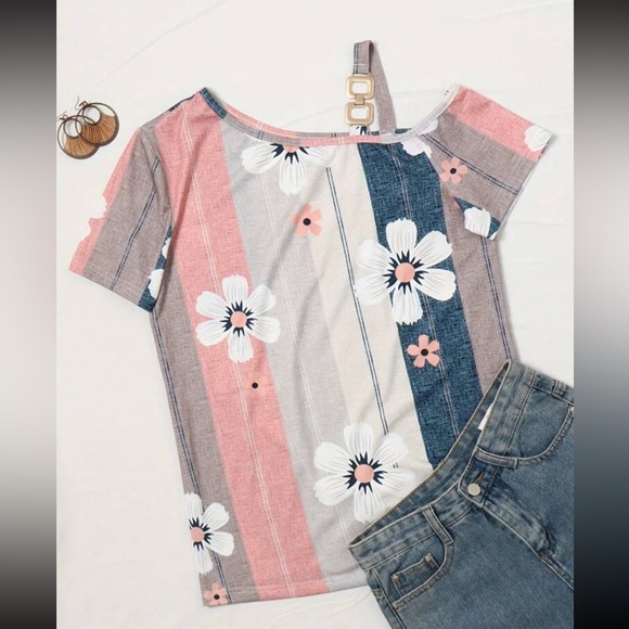 Boho floral print cold shoulder blouse - Picture 4 of 5